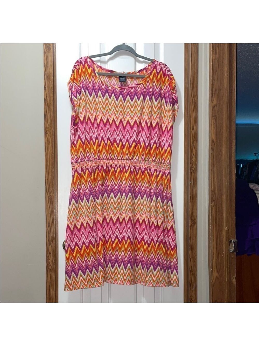 Faded Glory Pink Orange Chevron Midi Sundress 3X EUC